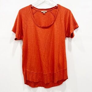 Lilla P Orange Cotton Modal Short Sleeve Scoop Neck Top Medium